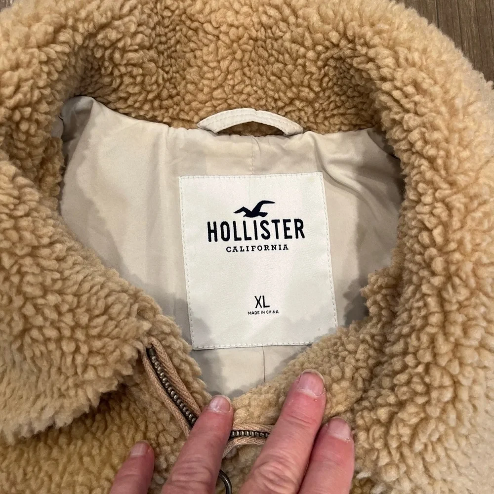 Hollister Teddy Sherpa Hoodie Jacket Brown Fleece Zip Front Size XL Cozy Fall